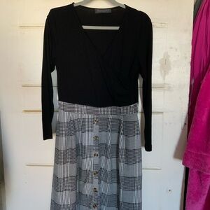 Black and White Plaid Button-Down Dress